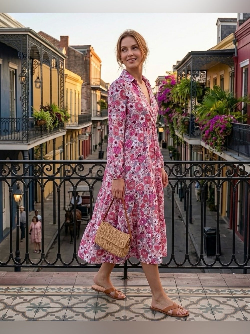 Dokotoo NWT Pink Floral Long Sleeve Maxi Dress Small V-Neck Boho